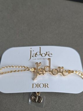 New Never Used DIOR J'adore Bracelet Gold Script Adjustable Bracelet DIOR